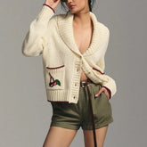 Button-up Lapel Cherry Pattern Cardigan